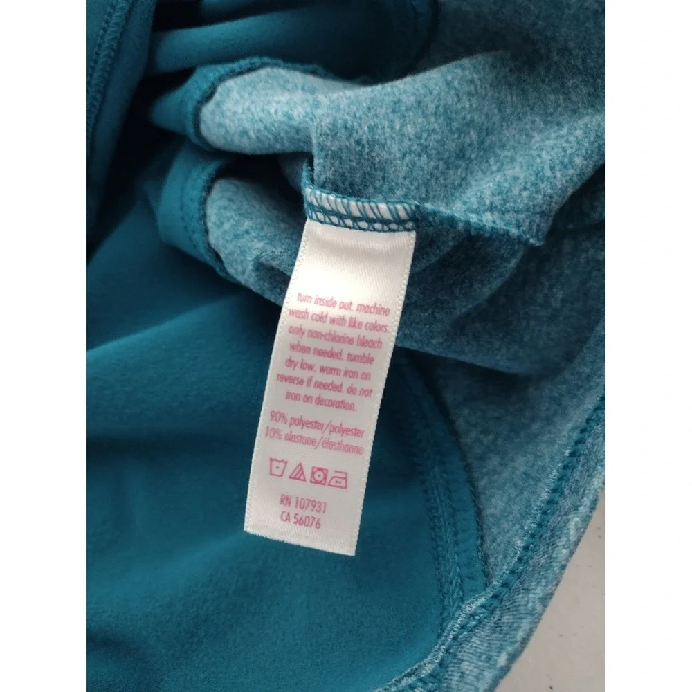 Justice Active Girls Teal Colorblock Long Sleeve Athletic Top Thumbholes Size 12